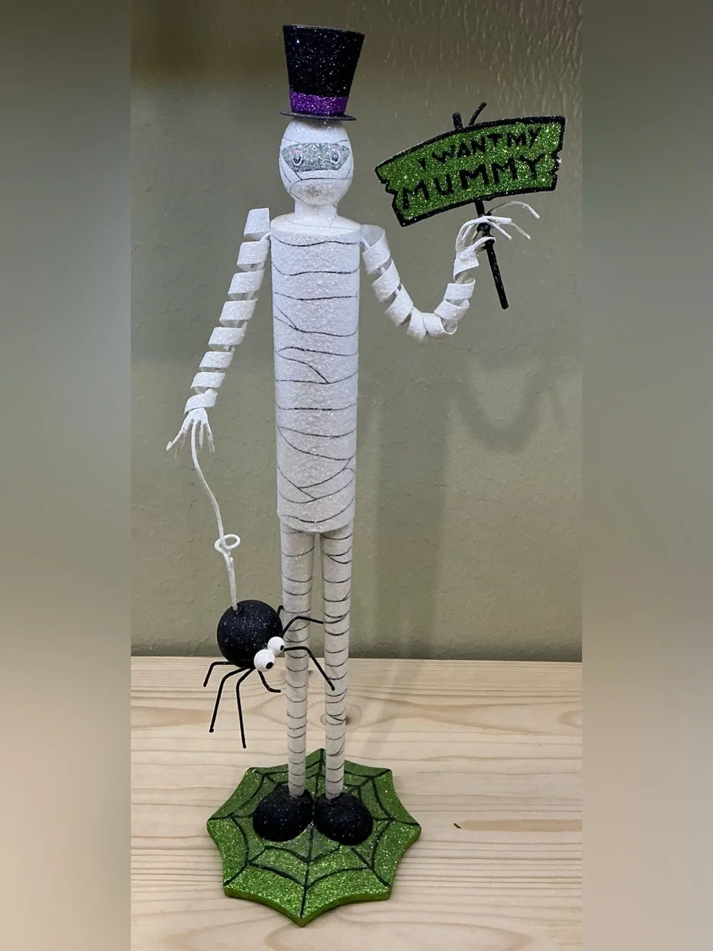 Pier 1 Imports Skinny Mummy Figurine 17” Halloween Decor Glitter Rare Vintage